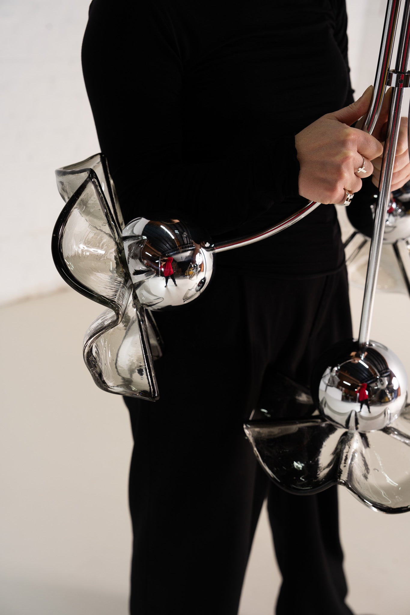 ZILVEREN &amp; GLAZEN DRIEVOUDIGE HANGLAMP 