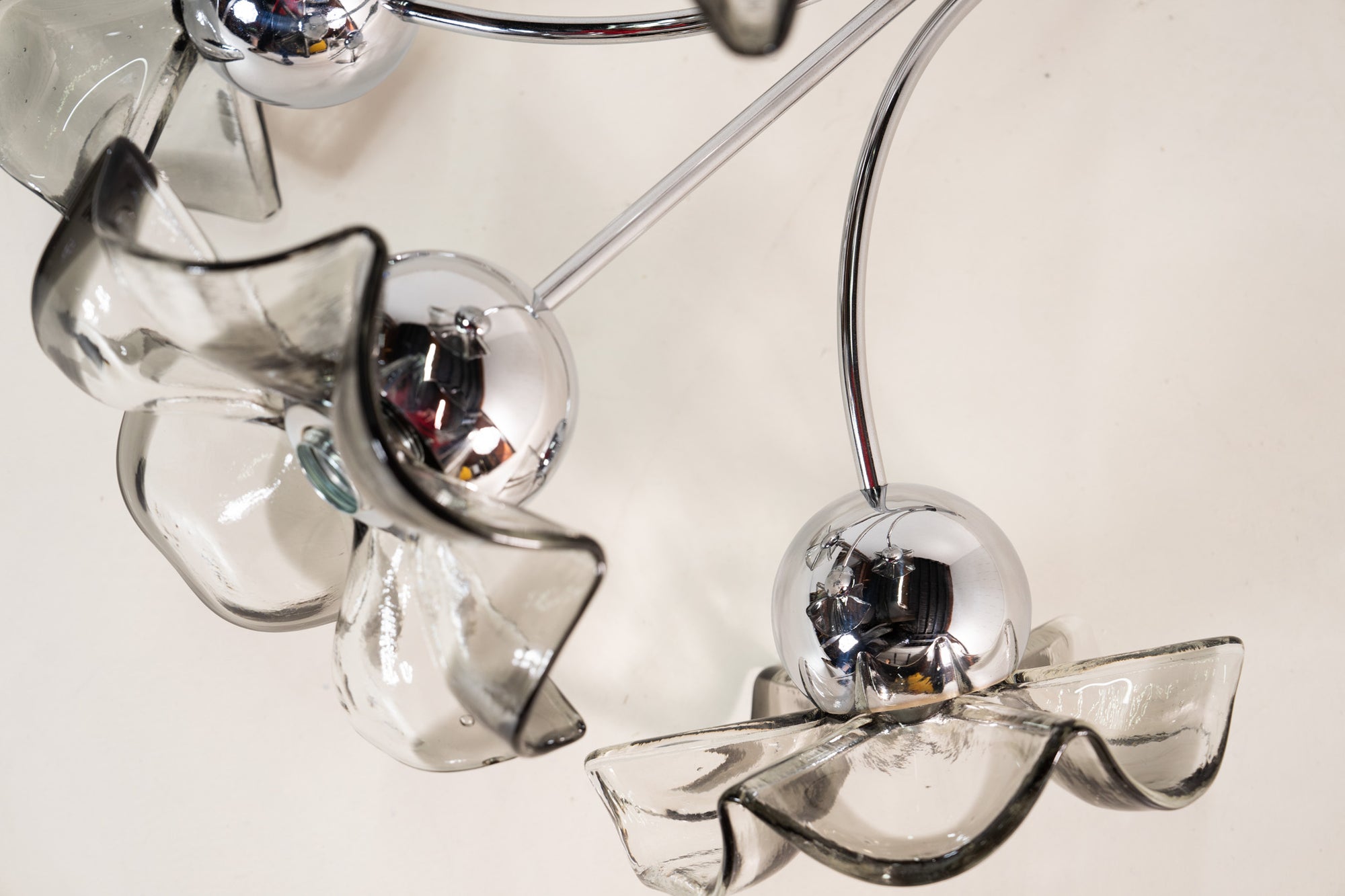 ZILVEREN &amp; GLAZEN DRIEVOUDIGE HANGLAMP 