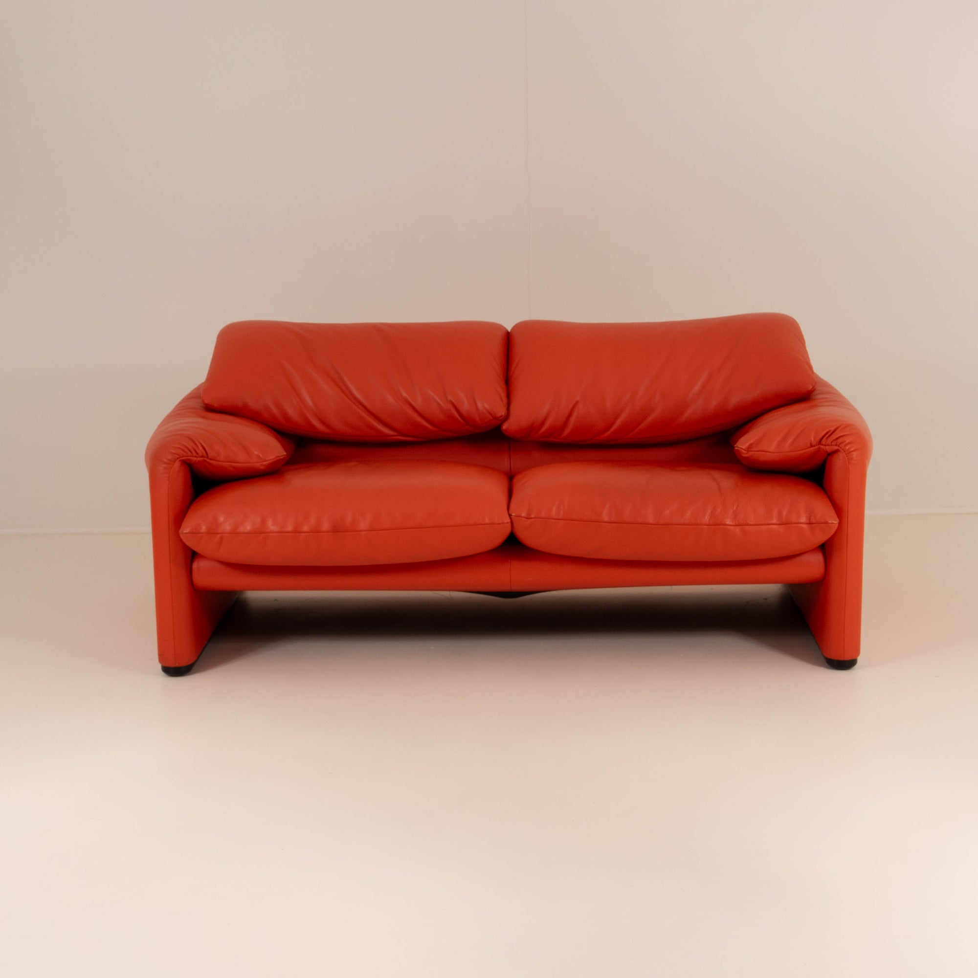 Cassina Maralunga 2-Seater Sofa by Vico Magistretti – Orange Leather