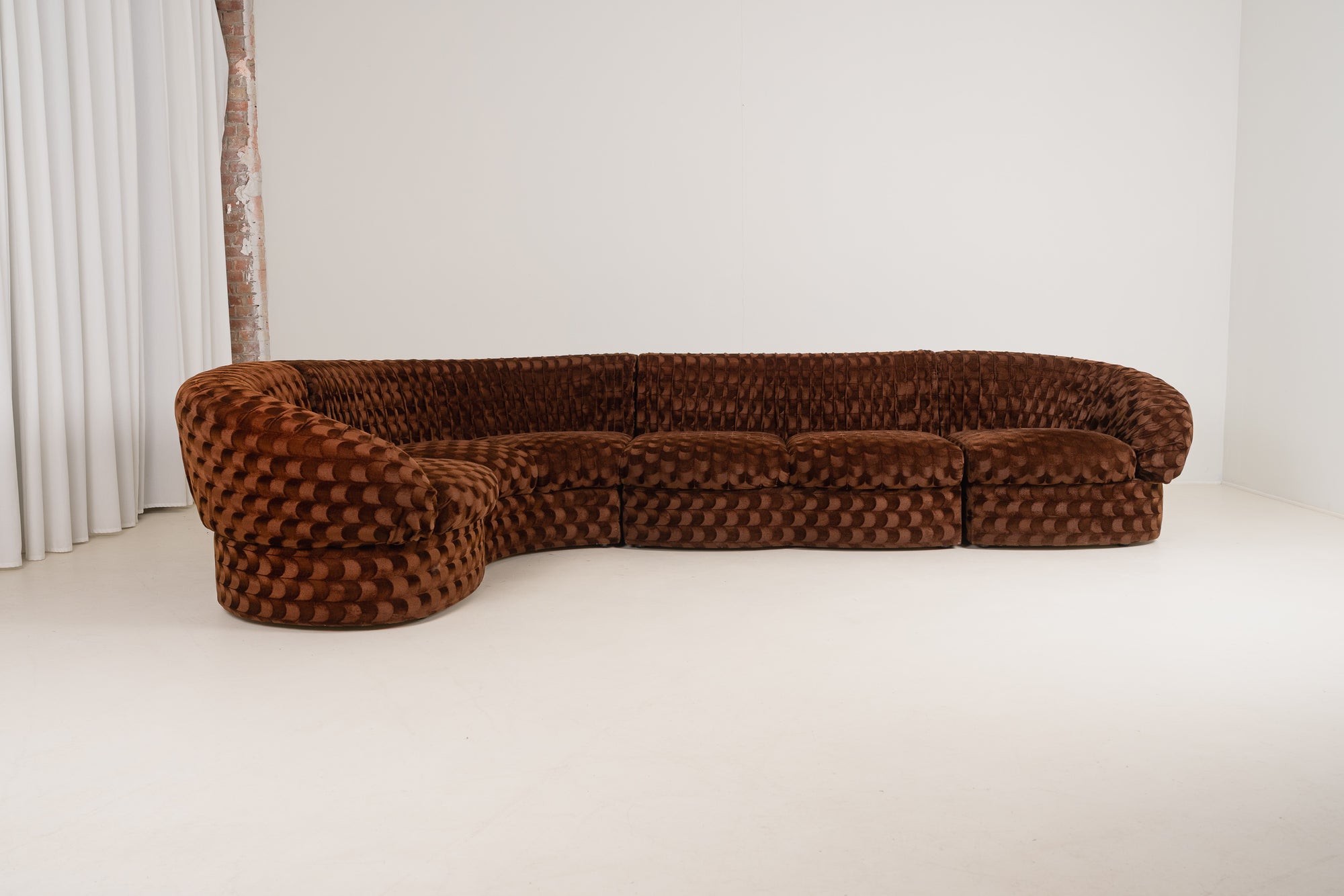 Italian modular sofa in brown velvet fabric