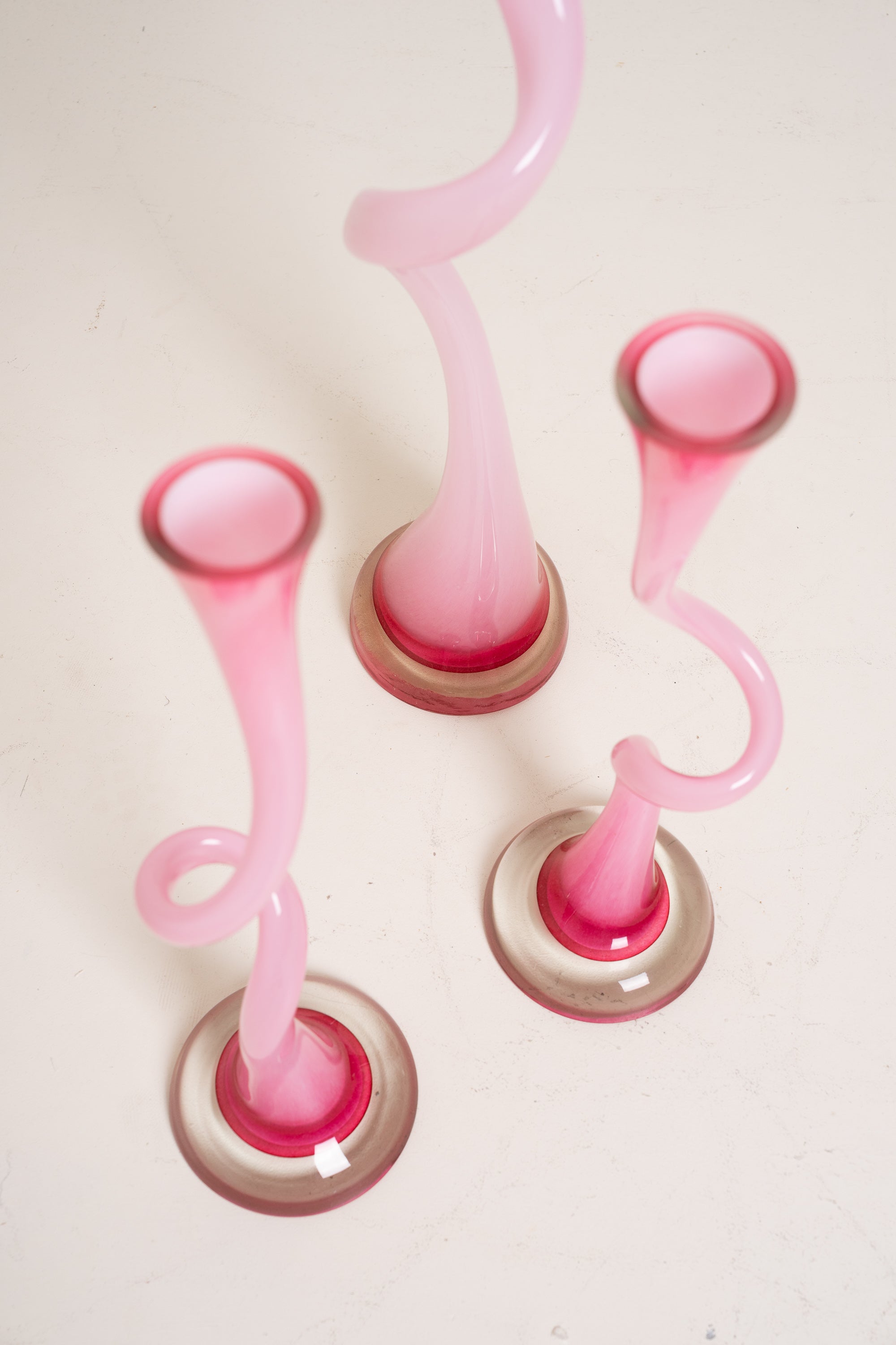 Pink Swirl Glass Vases – Set of 3