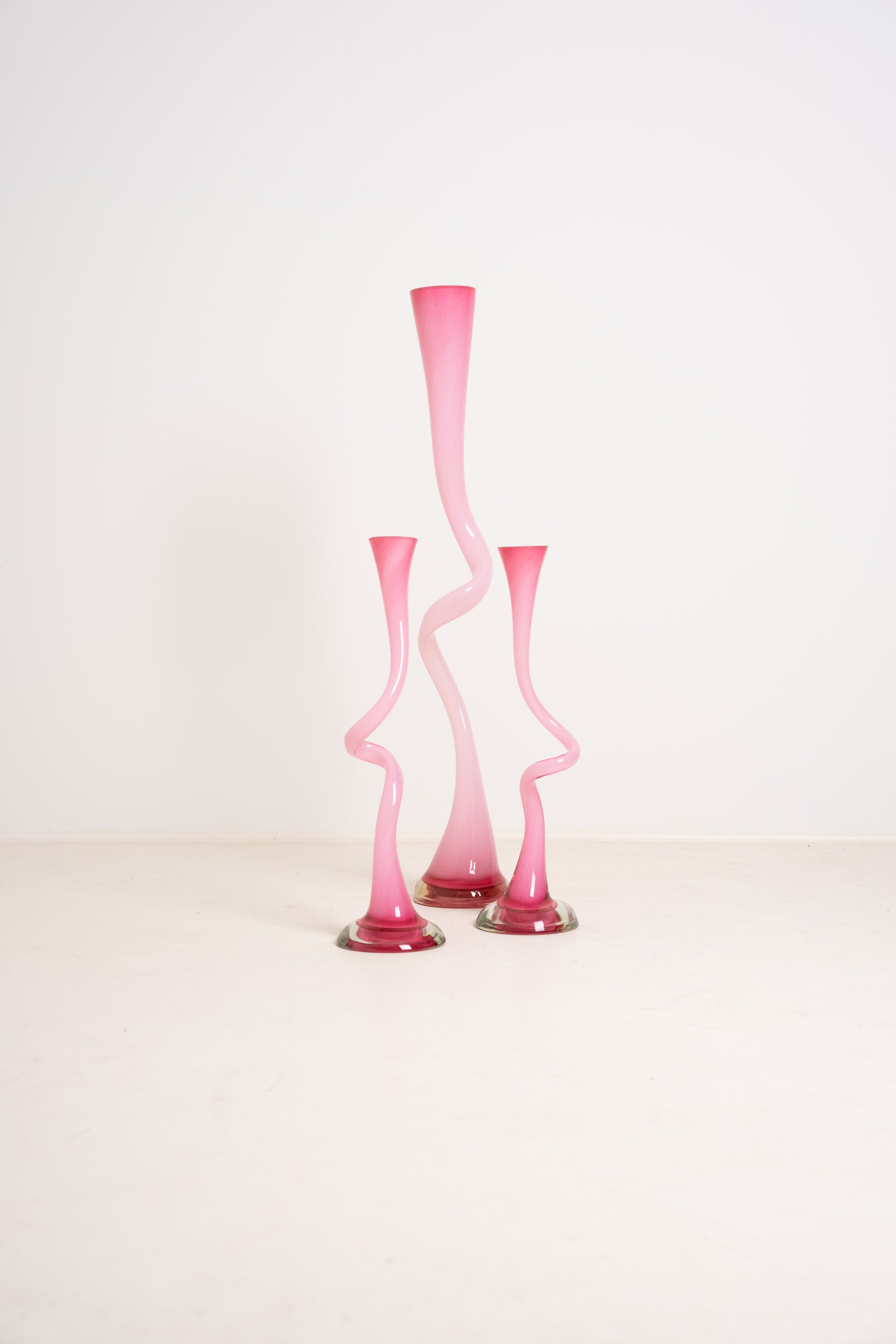 Pink Swirl Glass Vases – Set of 3