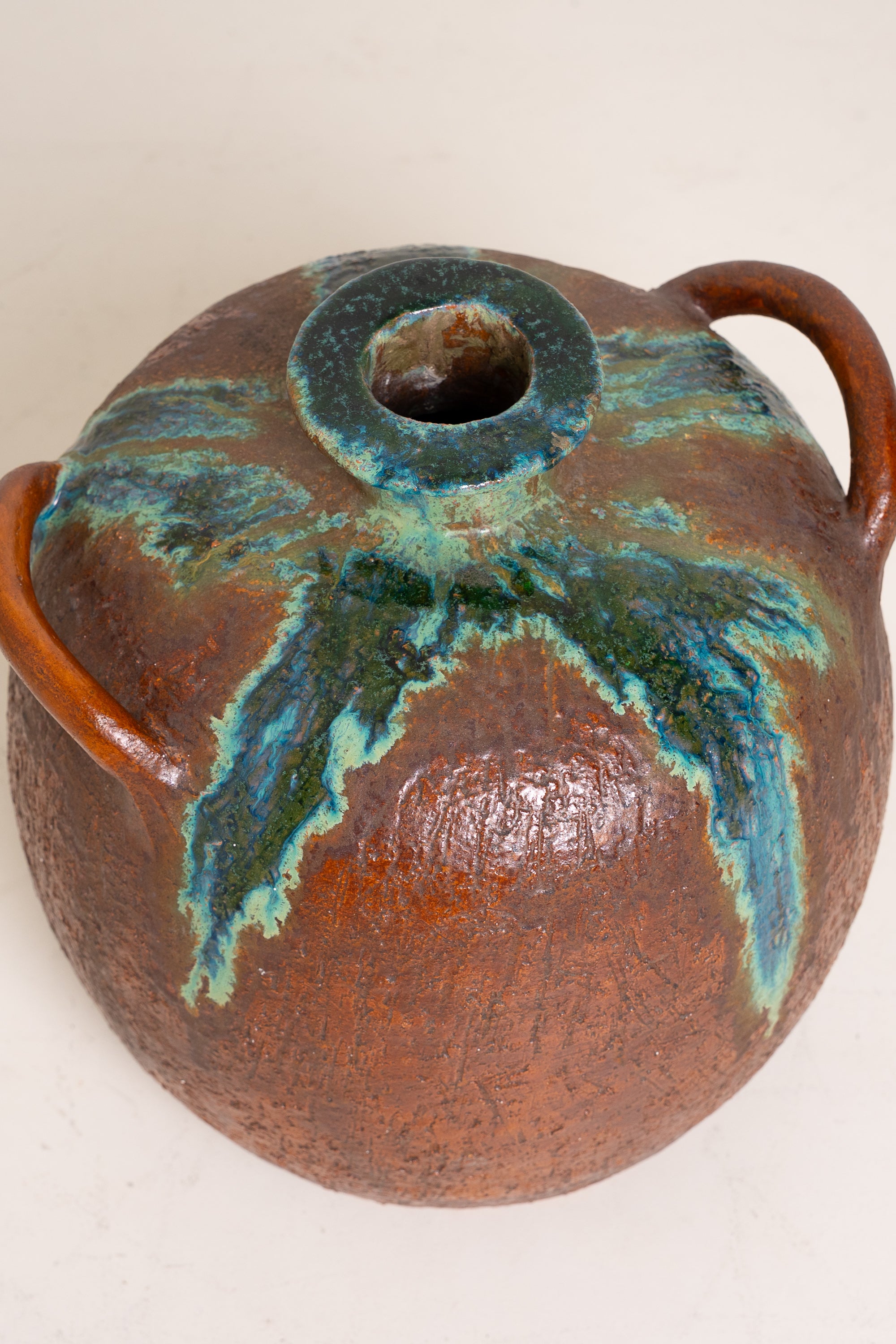 Large Handmade Ceramic Vase with Drip Glaze