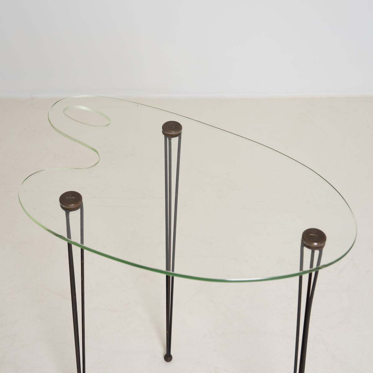 GLASS ARTIST’S PALETTE SIDE TABLE, CIRCA 1960S
