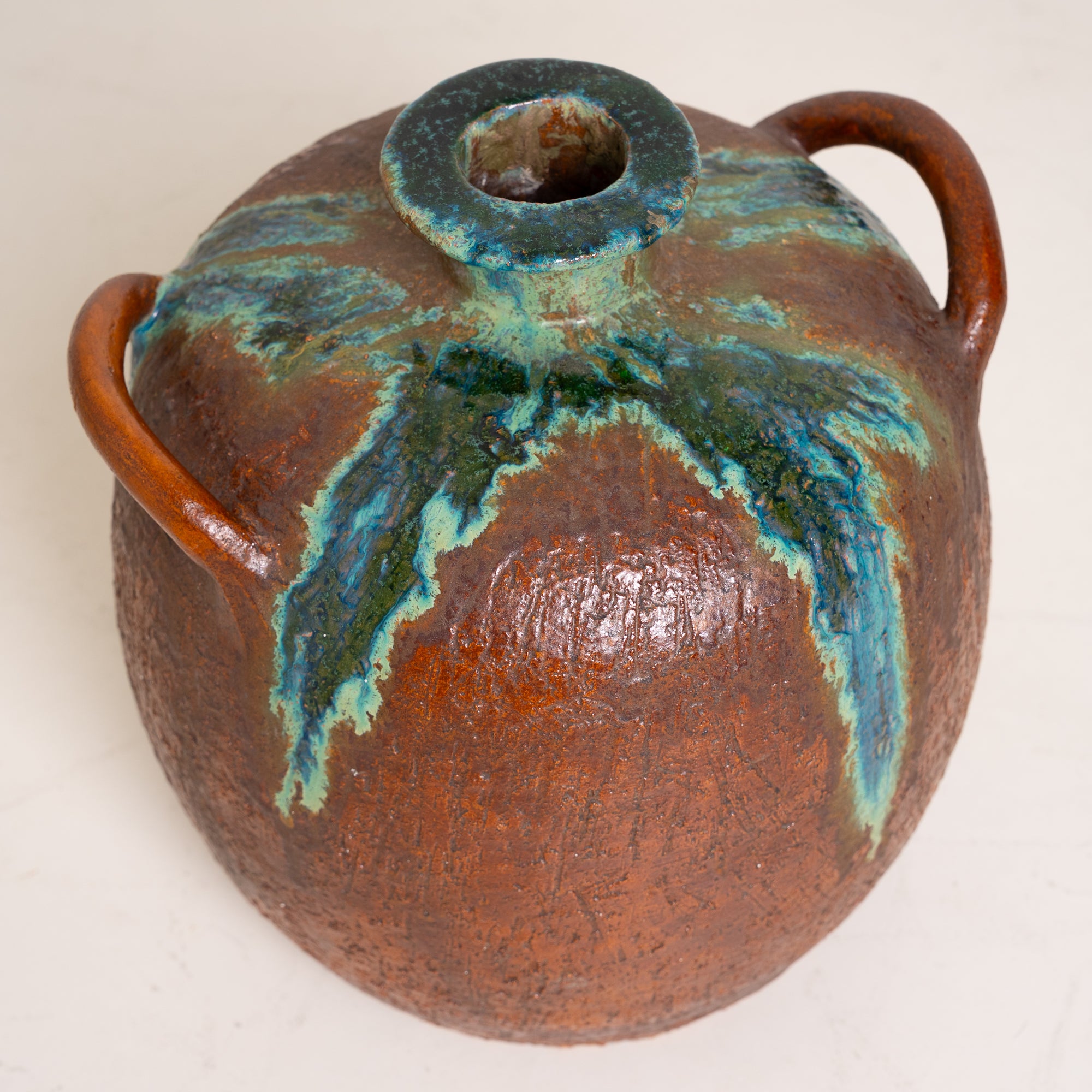 Large Handmade Ceramic Vase with Drip Glaze